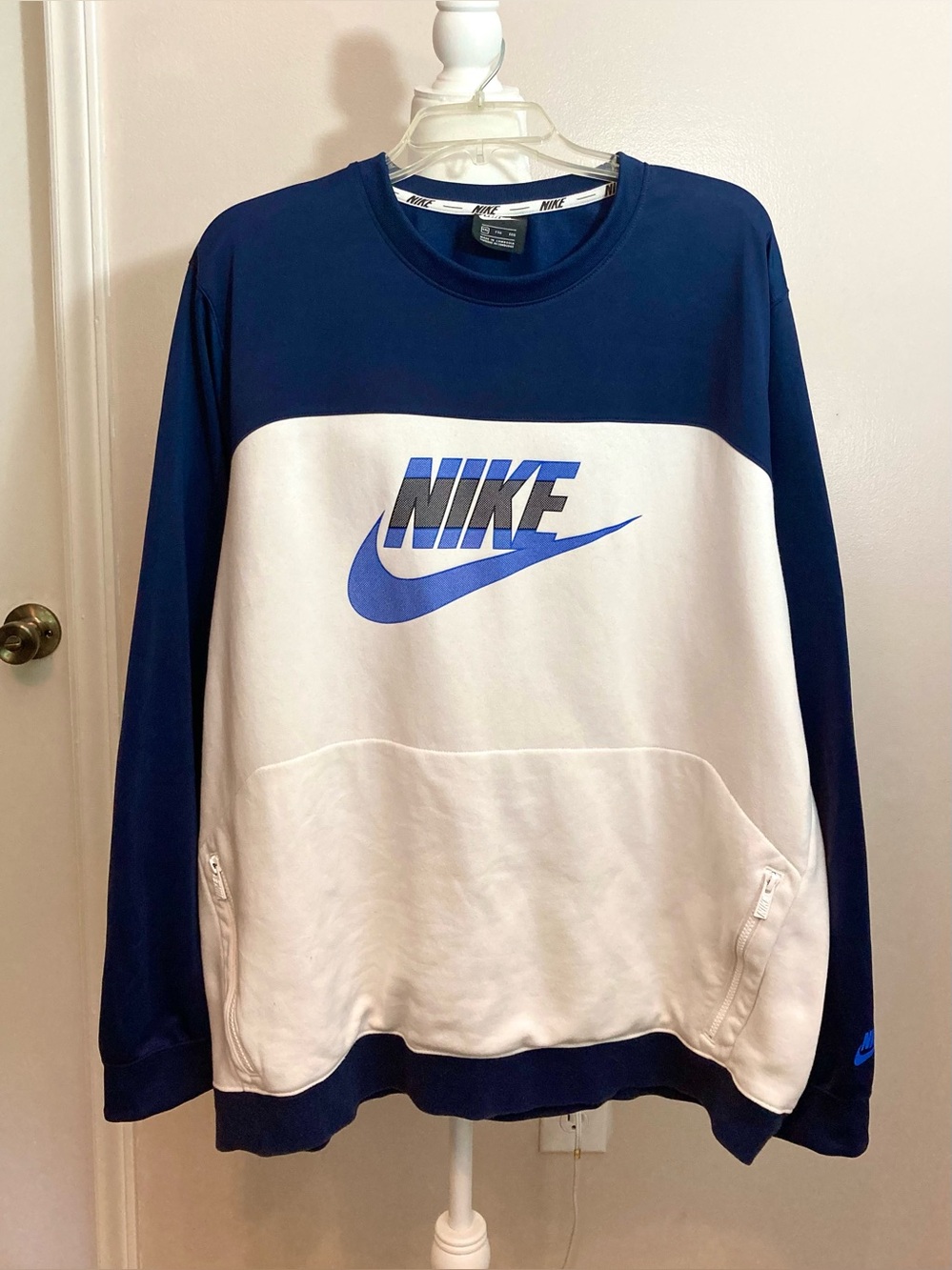 Nike Crew Neck Mixed Fleece Retro Style Sweatshirt Mens Size XXL Navy/White 2020